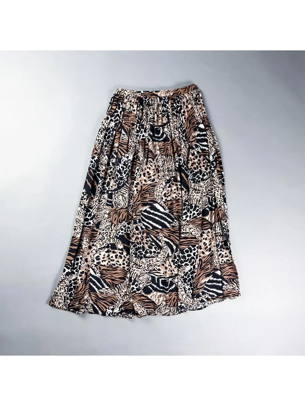 Vintage Animal Print Midi Skirt with Elastic Waistband - Picture 1 of 8